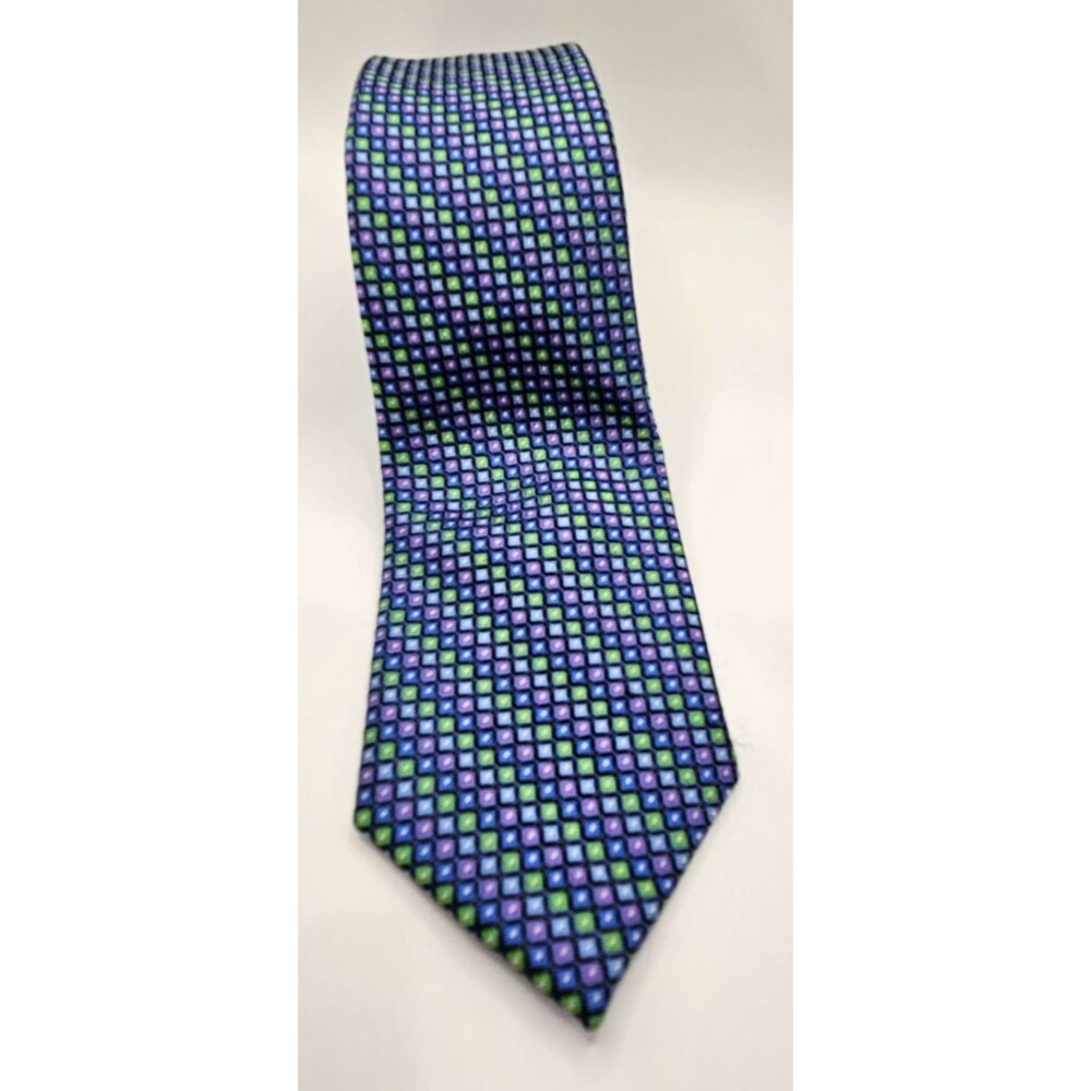 MICHAEL KORS 100% Silk Neck Tie Blue Green Purple Checkered pattern